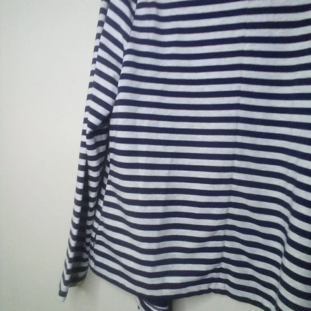 Lands' End Open Cardigan Women M 10-12 Long Sleeve Stripe Blue White